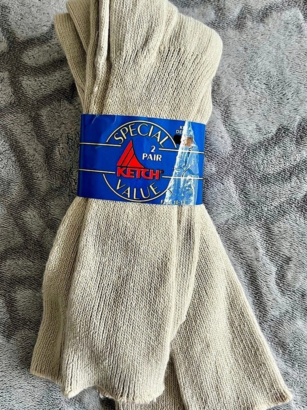 Vintage Ketch Sand Beige Crew Socks 2 Pair Made in USA NWT Size 10–13
